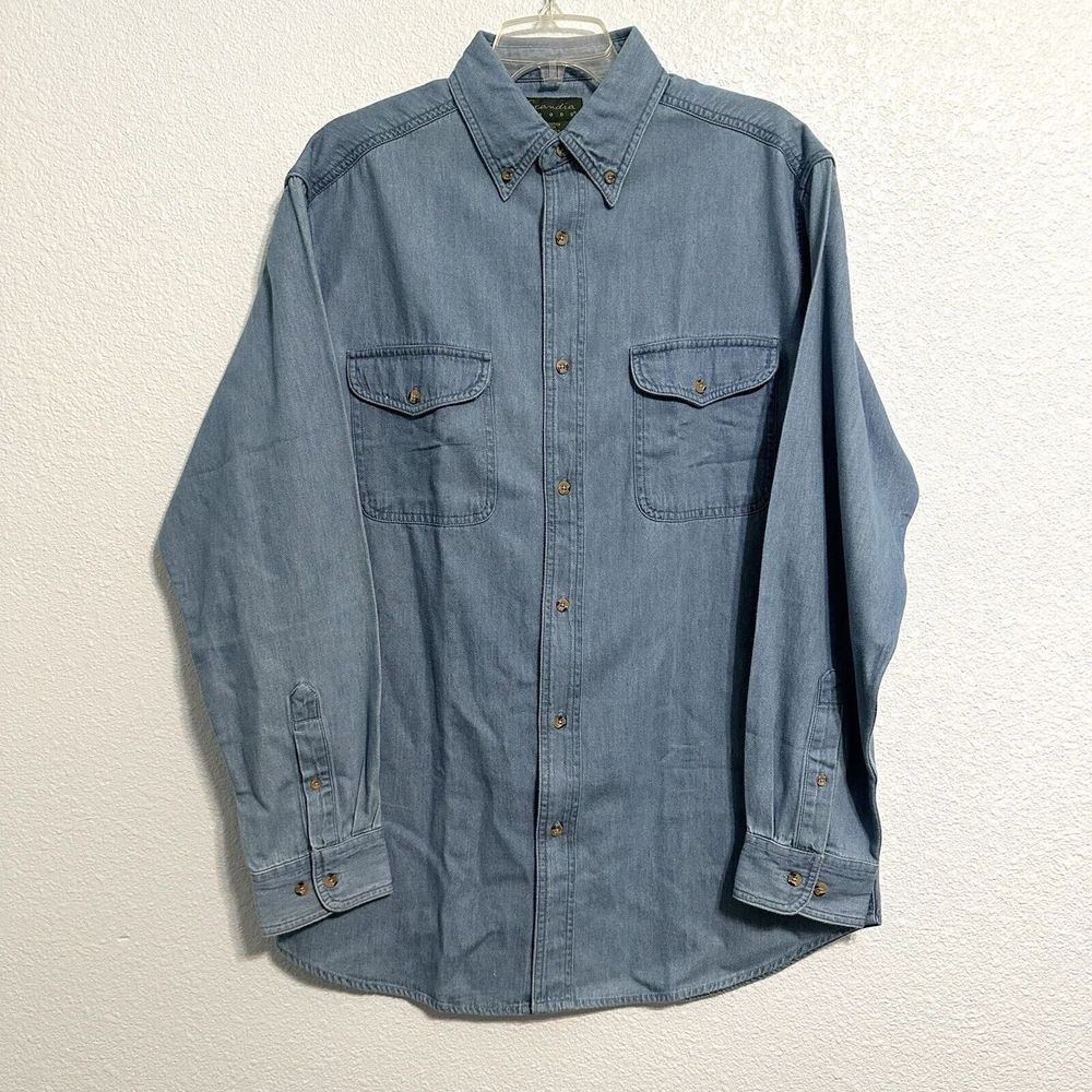 Scandia Denim Color 100% Cotton Long Sleeve Button Front Shirt Men's Medium Reg